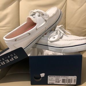 Biscayne white Sparkle Sperry 8.5